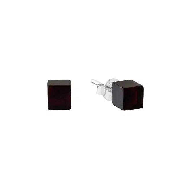 Brinco de Âmbar Báltico “Big Square Cereja” de Prata 925