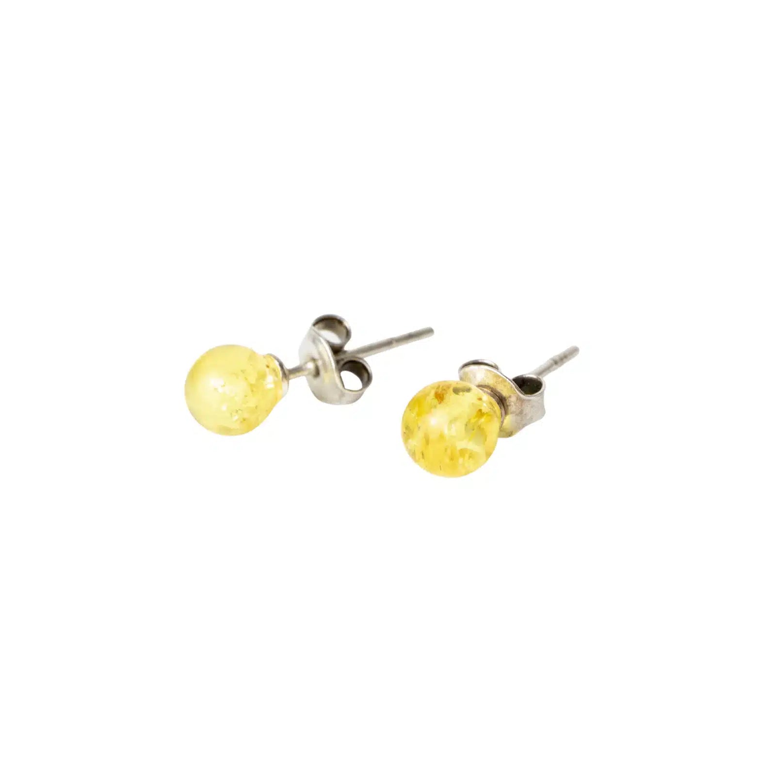 Brincos de Âmbar Báltico “Bolinha Lemon” de Prata 925