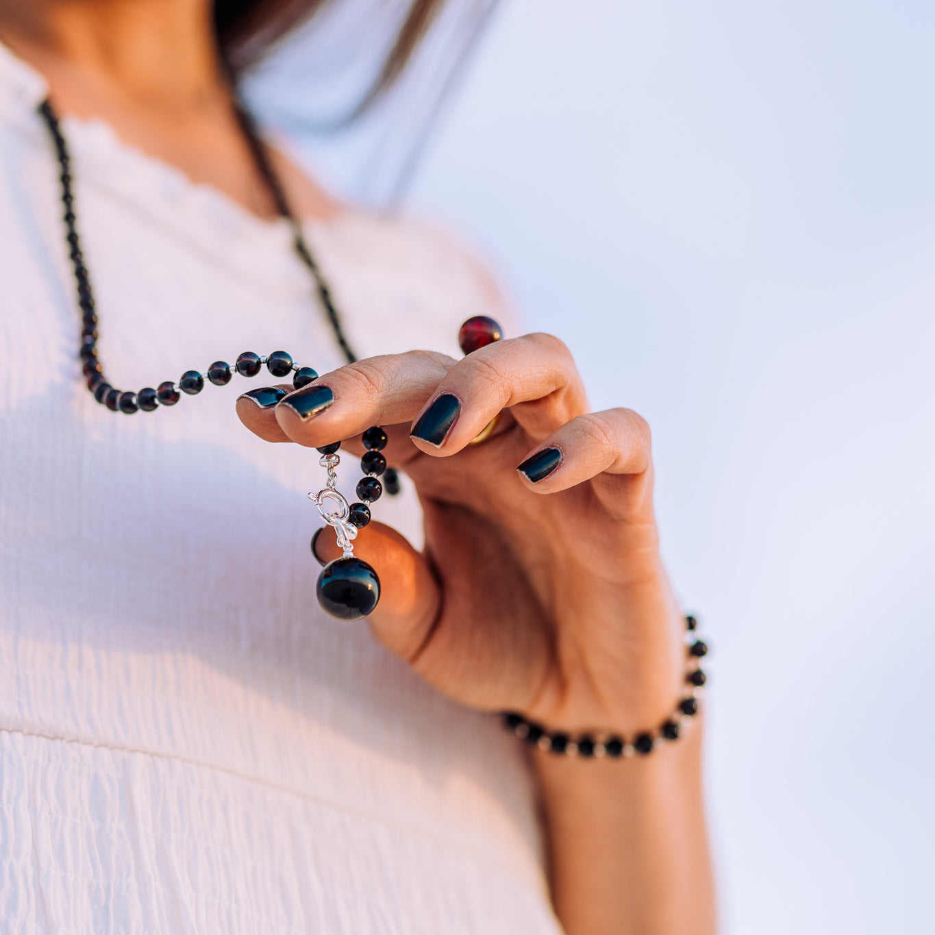 Conjunto de Âmbar Báltico Cherry com Prata 925 – Colar 70 cm + Pulseira Ajustável