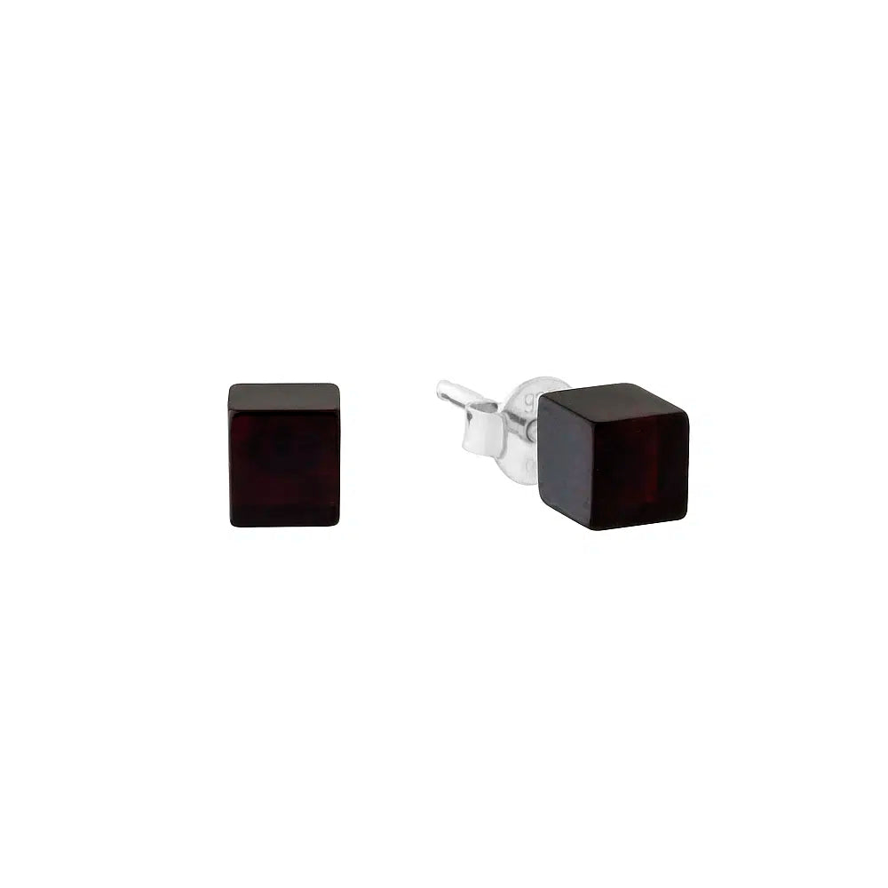Brinco de Âmbar Báltico “Quadrado Cereja” de Prata 925