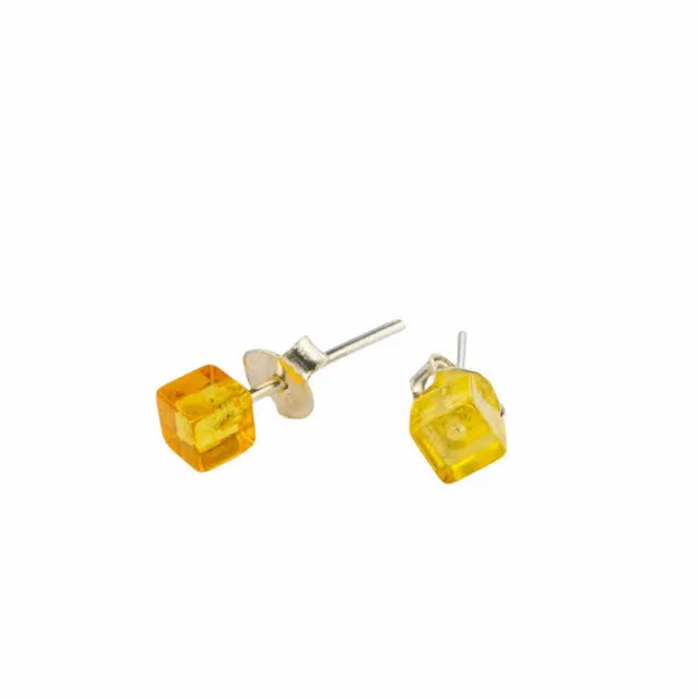 Brinco de Âmbar Báltico “Quadrado Limão” de Prata 925