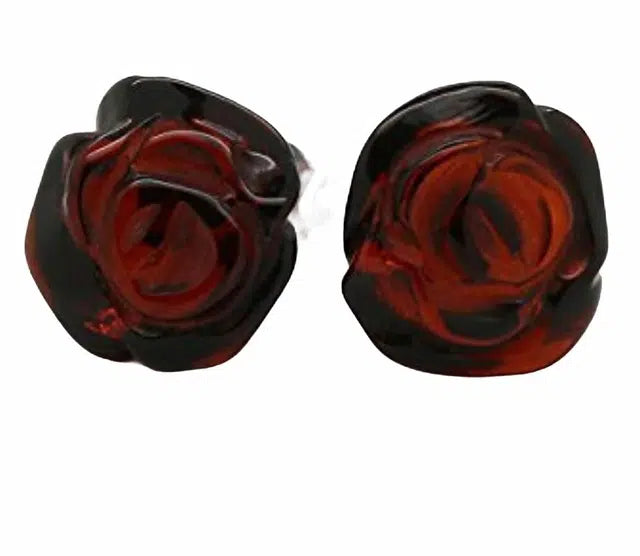 Brinco de Âmbar Báltico “Rosas Cor Cereja” de Prata 925