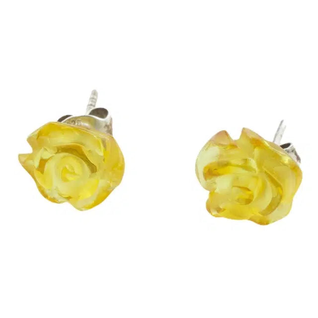 Brinco de Âmbar Báltico “Rosas Mel Claro” Prata 925