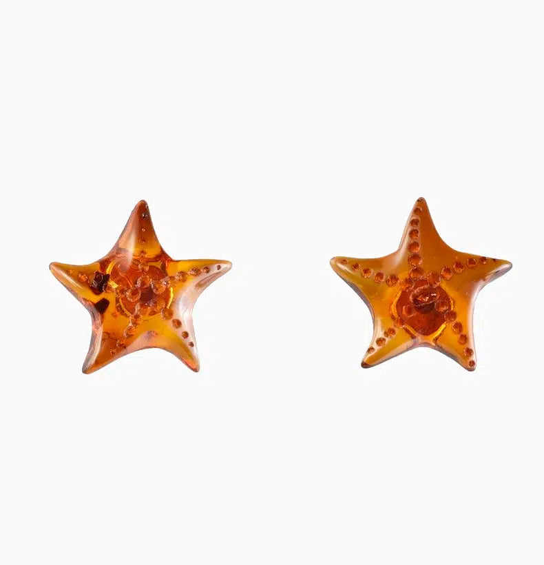 Brincos de Âmbar Báltico “Estrelas do Mar” de Prata 925