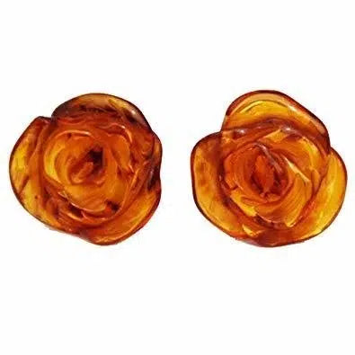 Brinco de Âmbar Báltico “Rosas Cor Mel Escuro” Prata 925