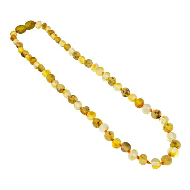 Colar de Âmbar Bebê Verde Claro não polido com Limão polido 32-33 cm