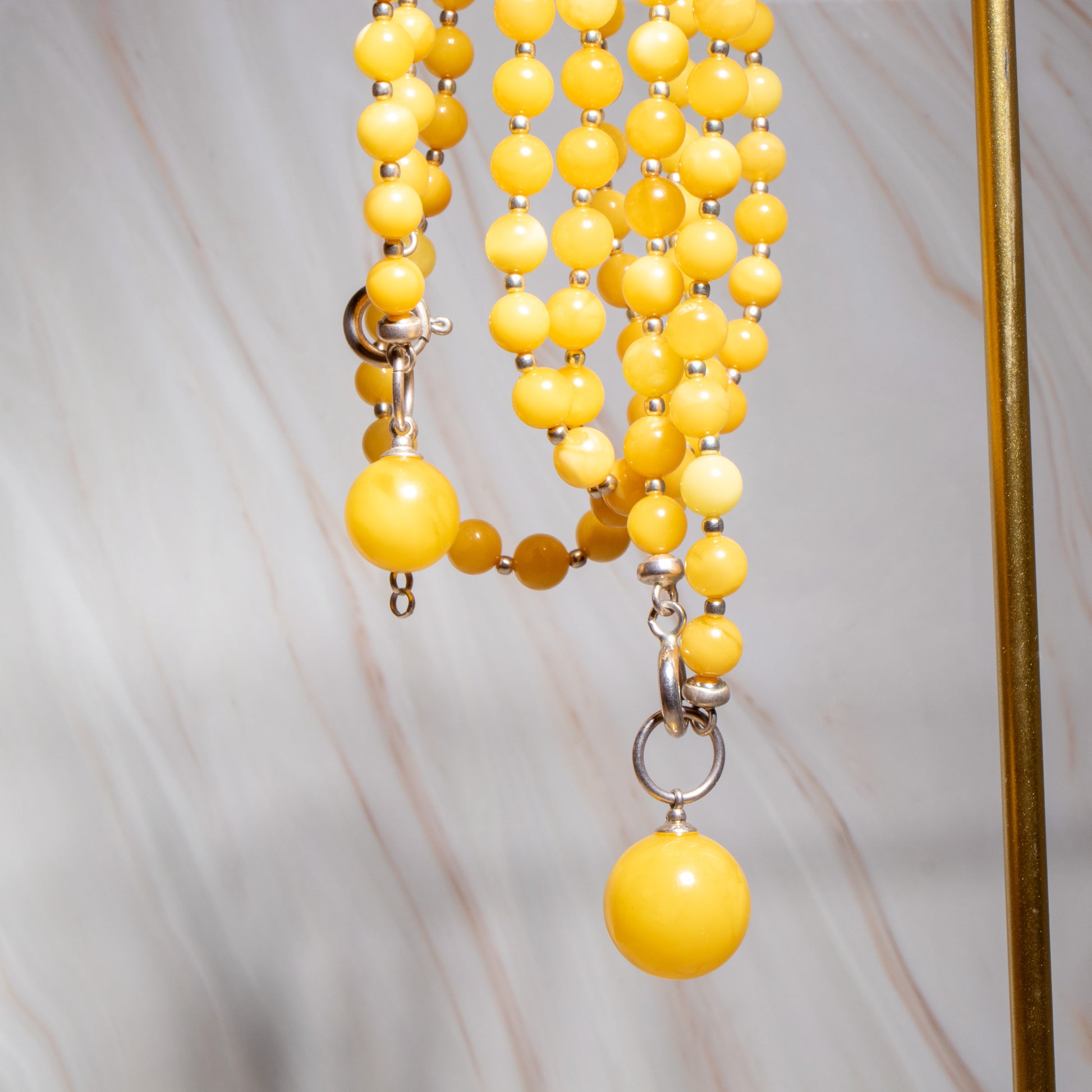 Conjunto de Âmbar Báltico Milky com Prata 925 – Colar 70 cm + Pulseira Ajustável