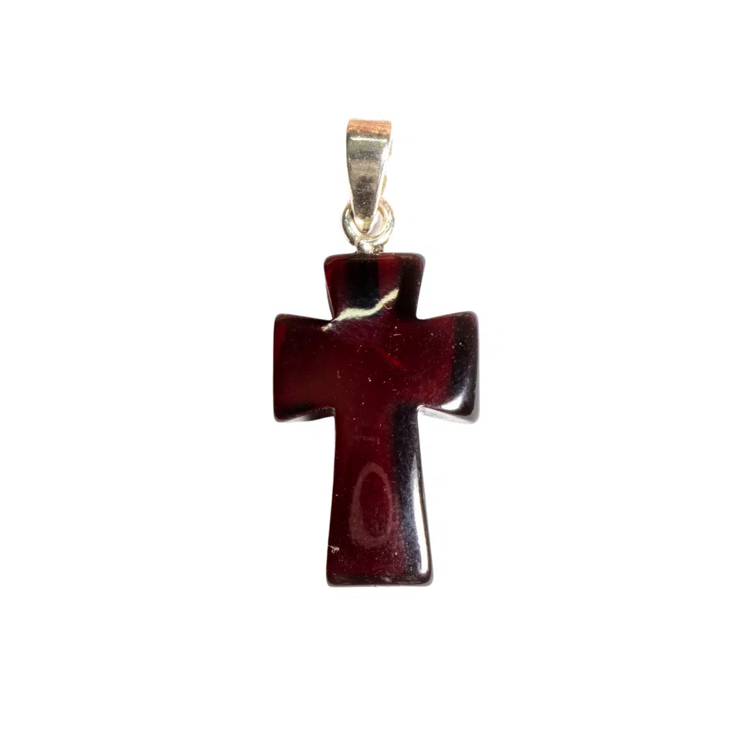 Pingente de Âmbar Báltico “Cruz Cereja” com Prata 925
