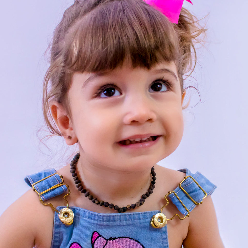 Colar de Âmbar Báltico Bebê Verde Escuro Não Polido 32-33 cm
