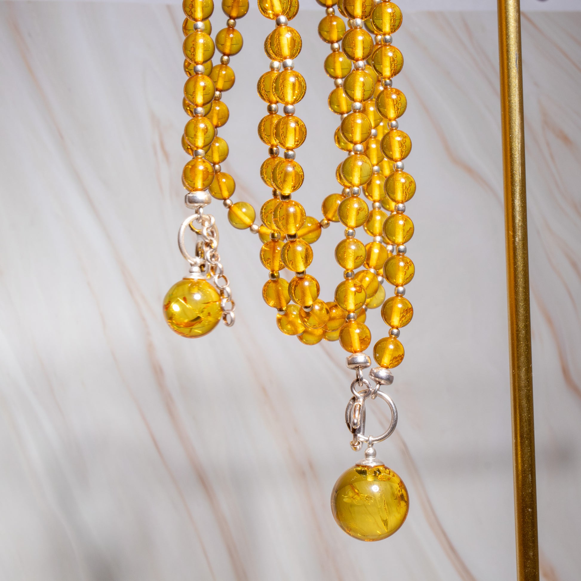 Conjunto de Âmbar Báltico Honey com Prata 925 – Colar 70 cm + Pulseira Ajustável