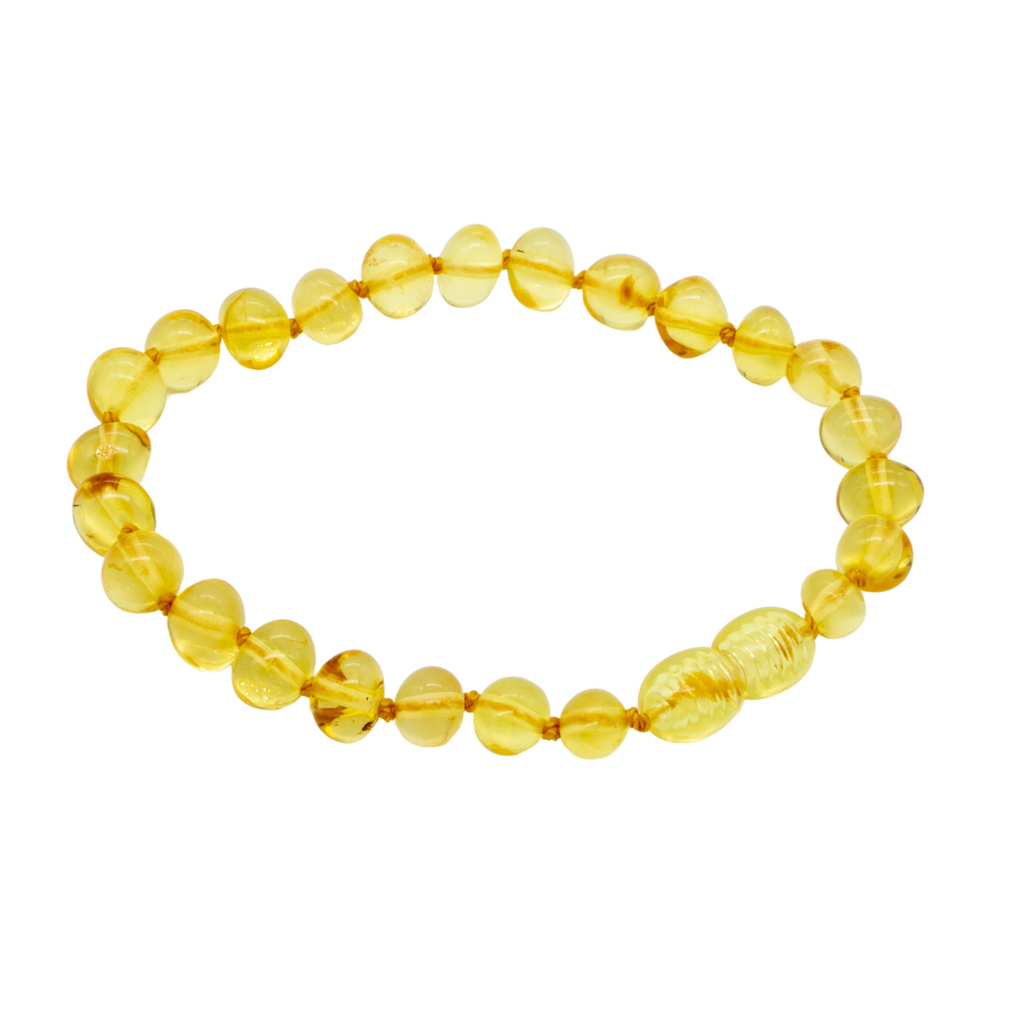 Pulseira de Âmbar Báltico Limão Não Polido Adulto 18-20 cm