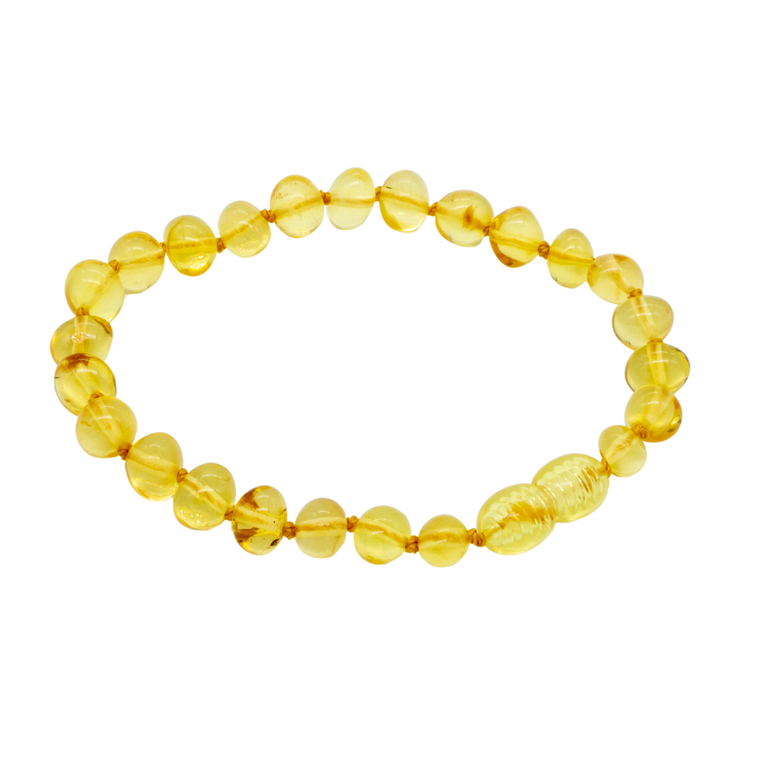 Pulseira de Âmbar Báltico Limão Não Polido Adulto 18-20 cm