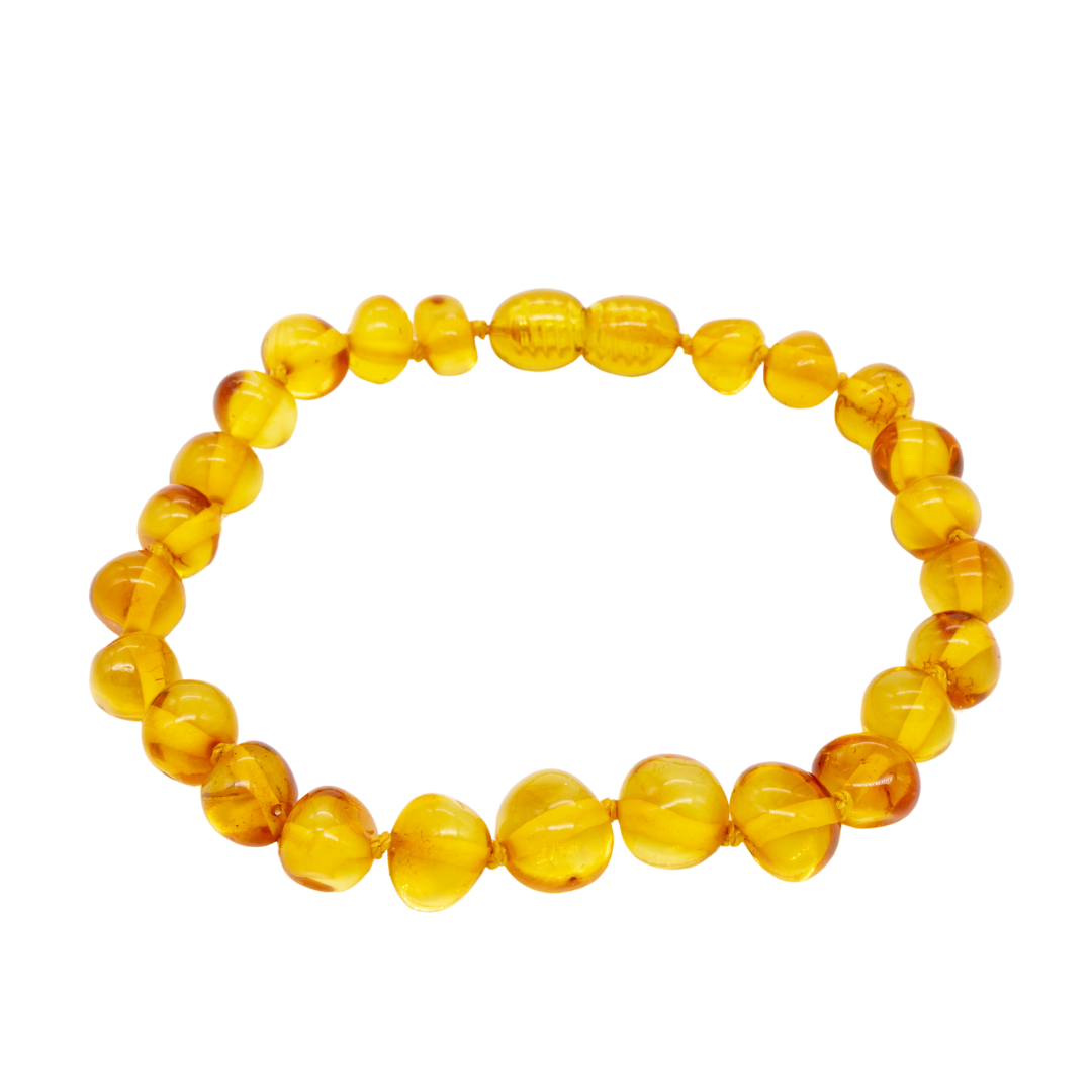Pulseira de Âmbar Báltico Mel Claro Polido 15 cm