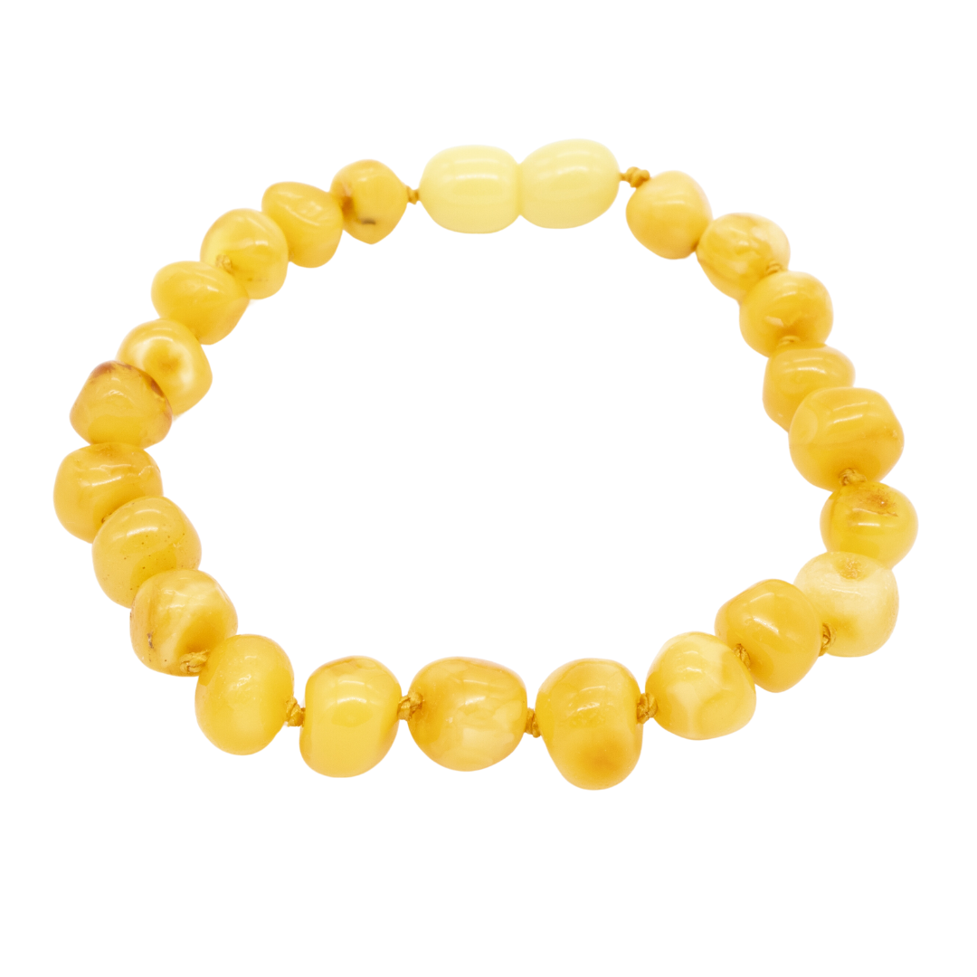 Pulseira de Âmbar Báltico Milky Polido 18-20 cm