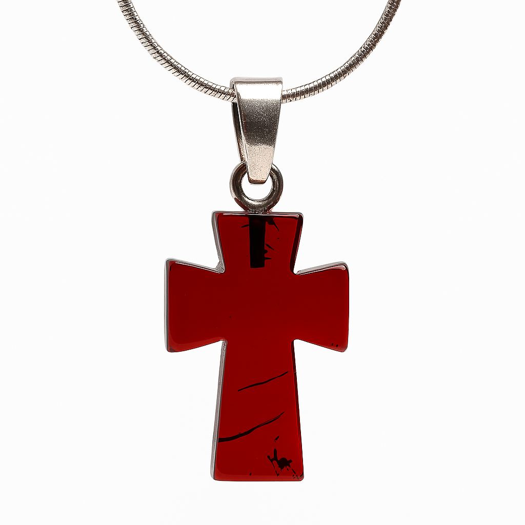 Pingente de Âmbar Báltico “Cruz Cognac” com Prata 925