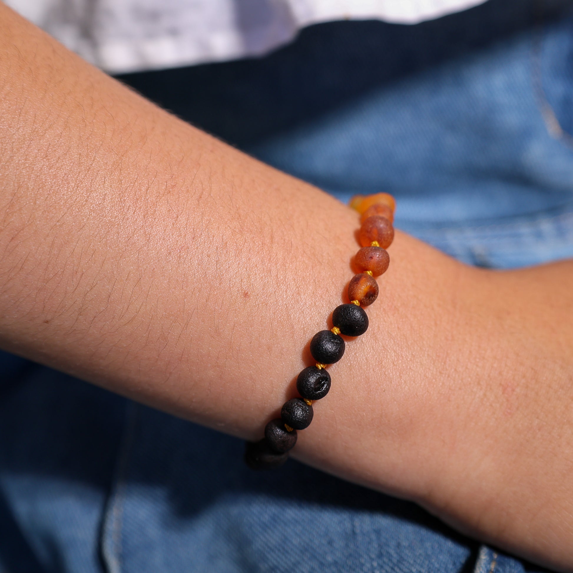 Pulseira de Âmbar Báltico Arco-Íris Não Polido Adulto 18-20 cm