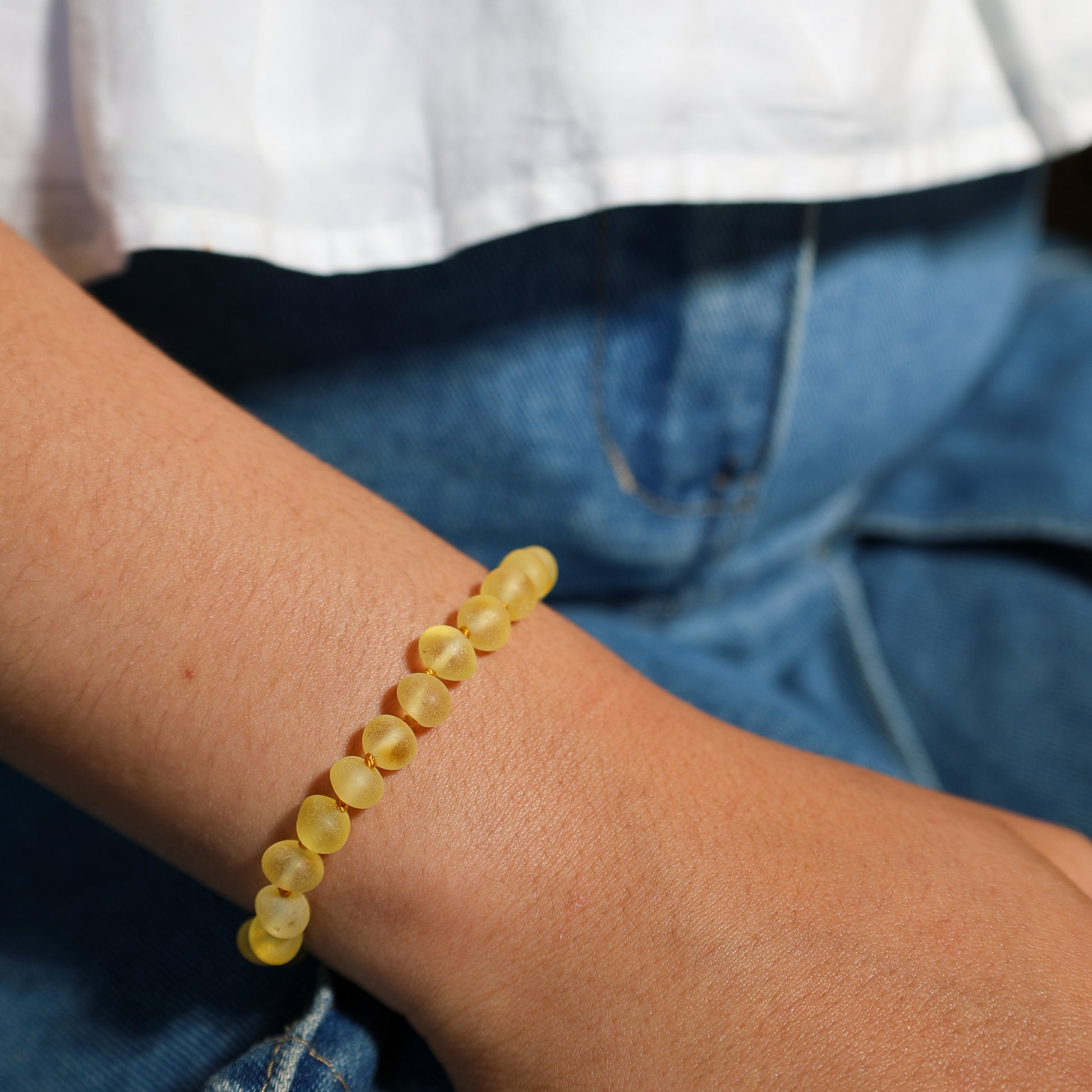Pulseira de Âmbar Báltico Limão Não Polido Adulto 18-20 cm