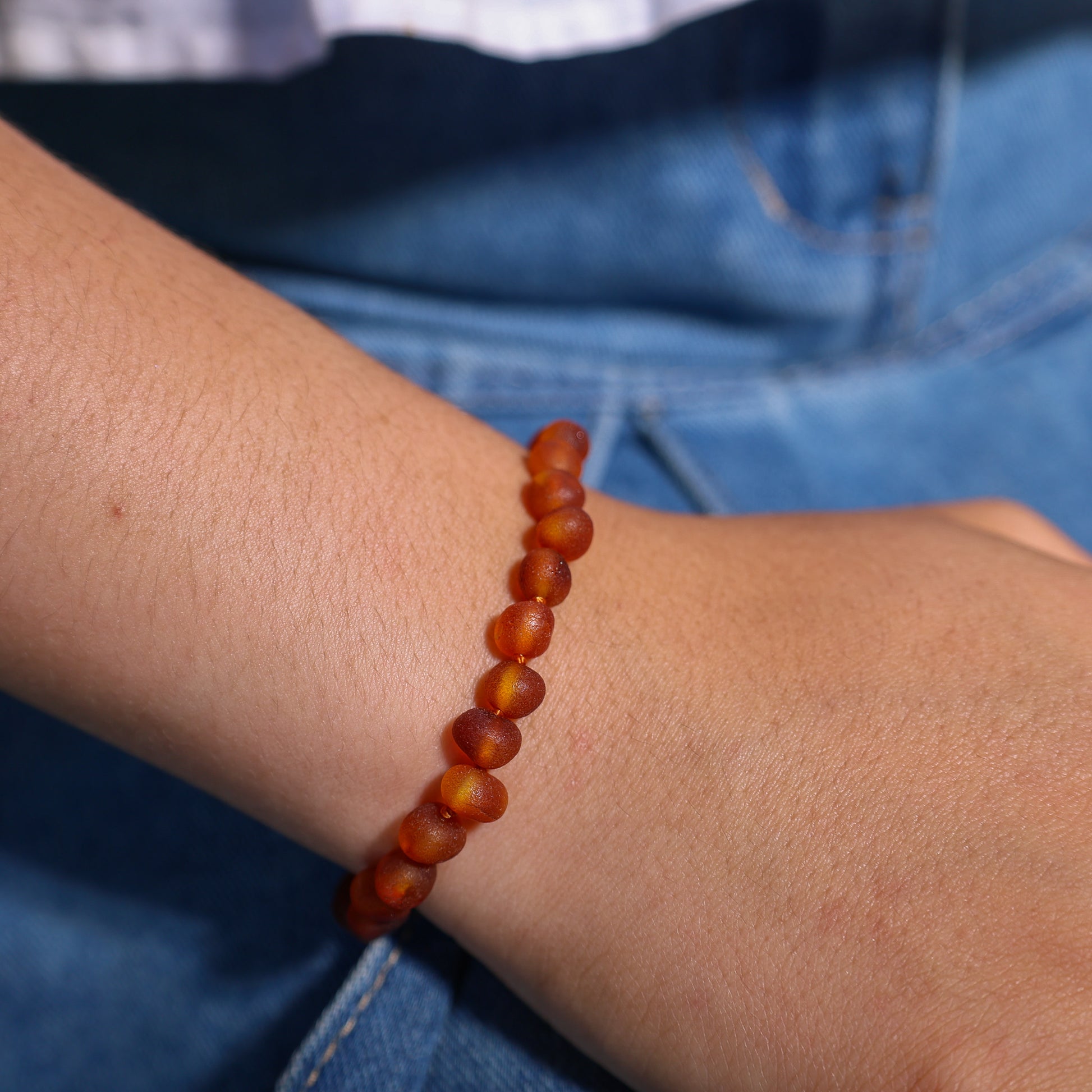 Pulseira de Âmbar Báltico Mel Escuro Não Polido 18-20 cm