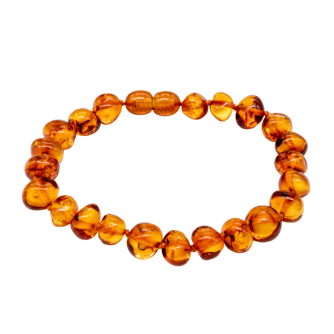 Pulseira de Âmbar Báltico Mel Escuro Polido 15 cm