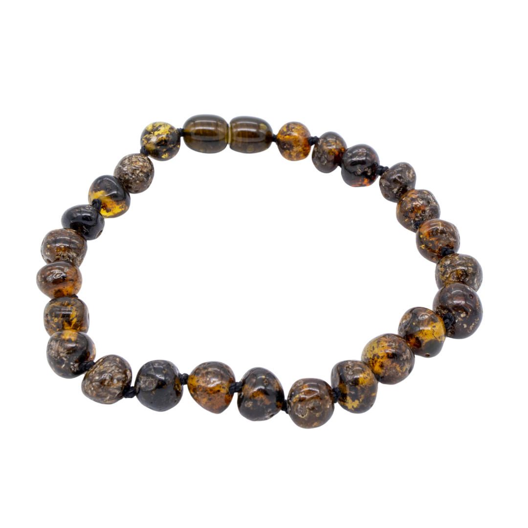 Pulseira de Âmbar Báltico Verde Escuro Polido 15 cm