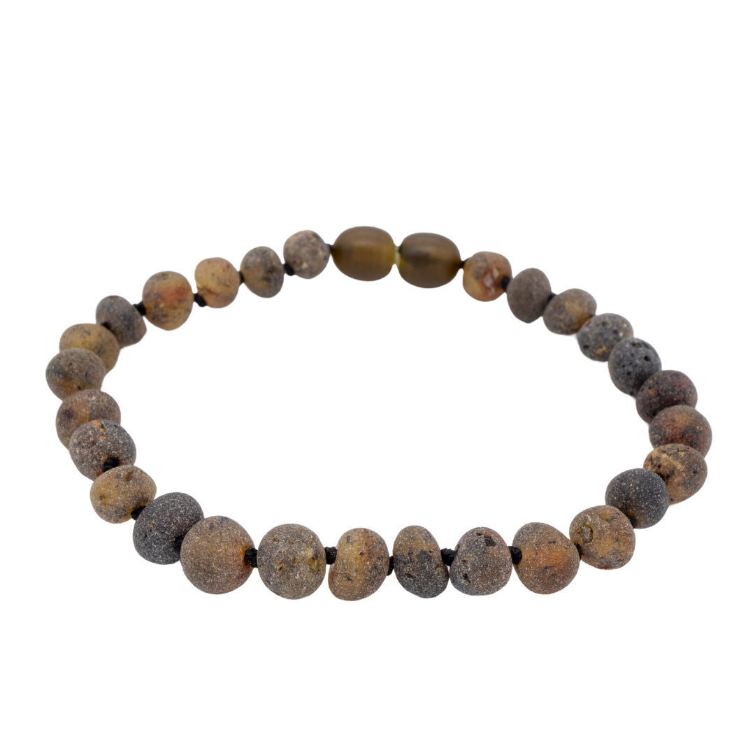 Pulseira de Âmbar Báltico Verde Escuro Não Polido 15 cm