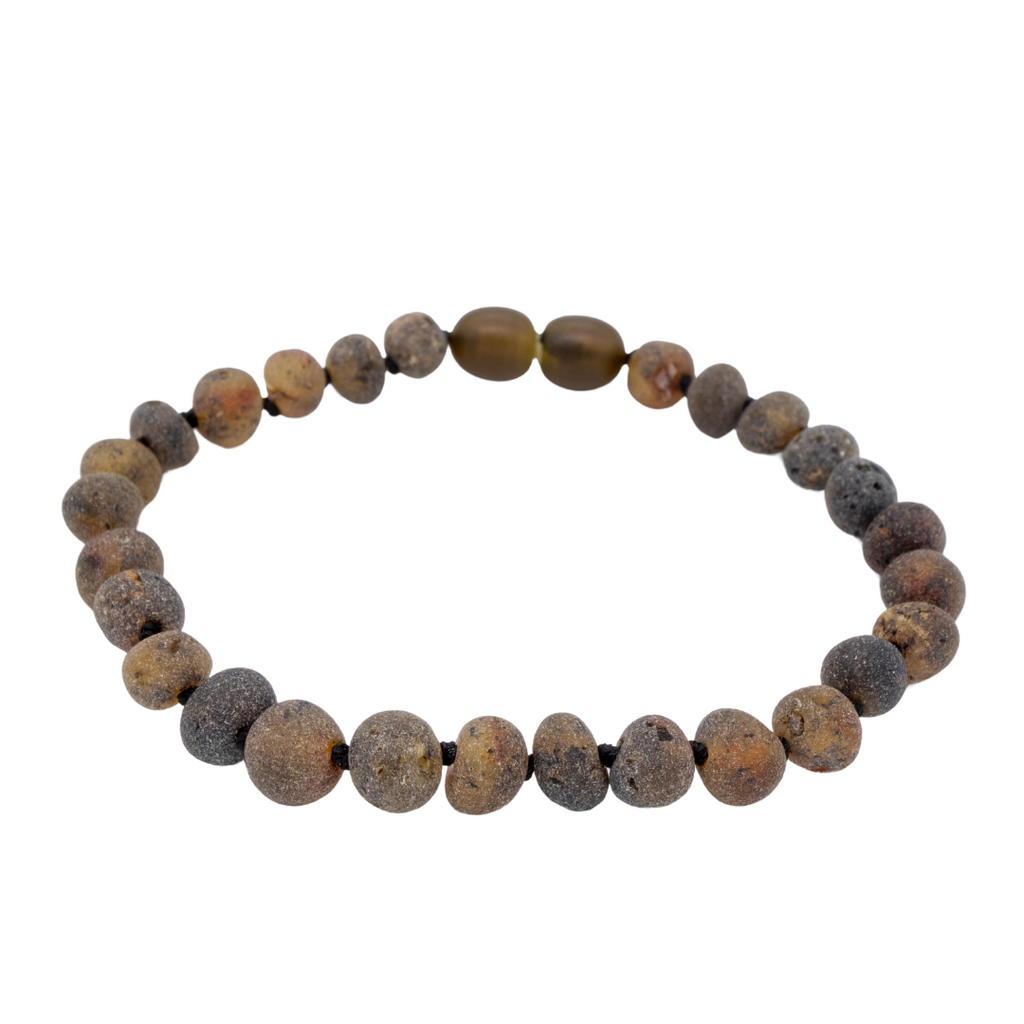Pulseira de Âmbar Báltico Verde Escuro Não Polido Adulto 18-20 cm